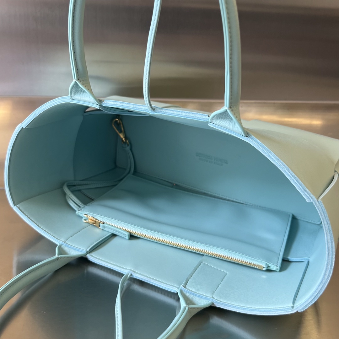 Small Arco Intreccio Leather Tote Bag Sky Blue